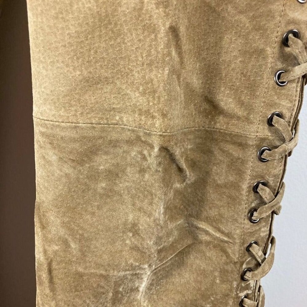 Womens Vintage B Lucid Tan Pig Split Leather Lace Western Cowgirl Pants 12 - Picture 5 of 10